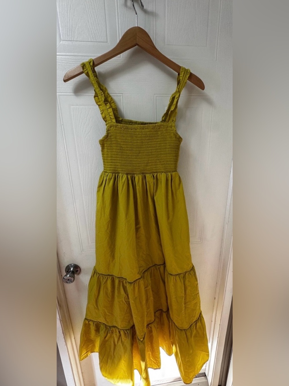 Women’s' Yellow Tiered Ruffle-Strap Summer Dress